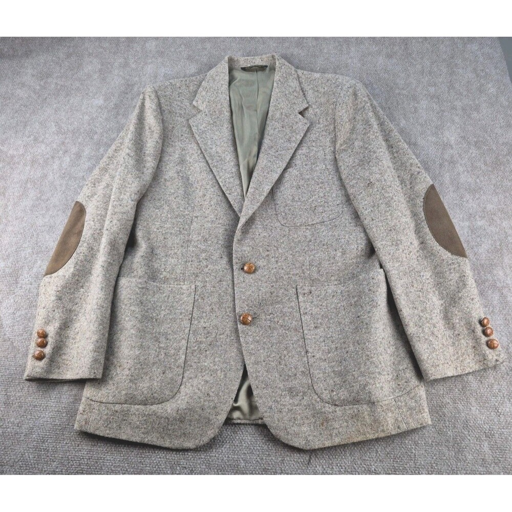 Don Douglas For Hess's Sport Coat Men 42R Tweed Wool Melange Elbow Patch Vintage